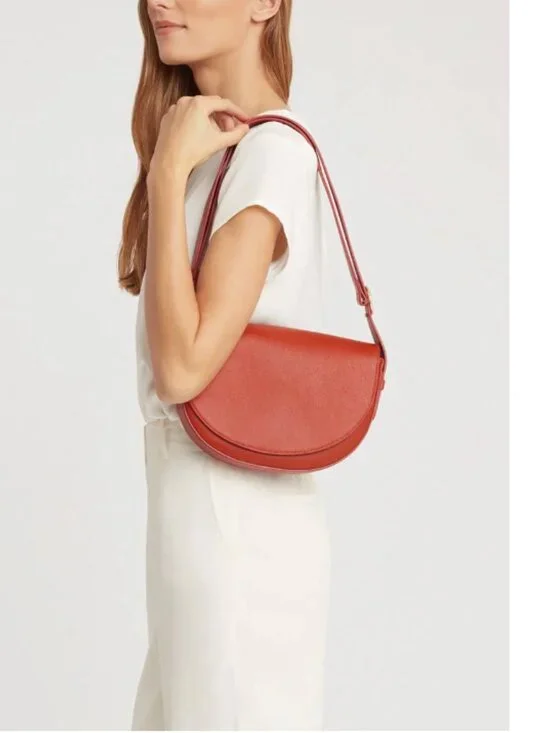 EUC Cuyana Half-Moon Shoulder Bag in Blood Orange - Picture 1 of 11